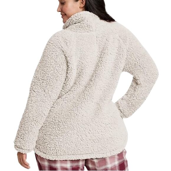 Eddie Bauer Fireside Plush Sherpa Cowl Neck Sweater Women's Large Cloud Tan NWT - Picture 2 of 10